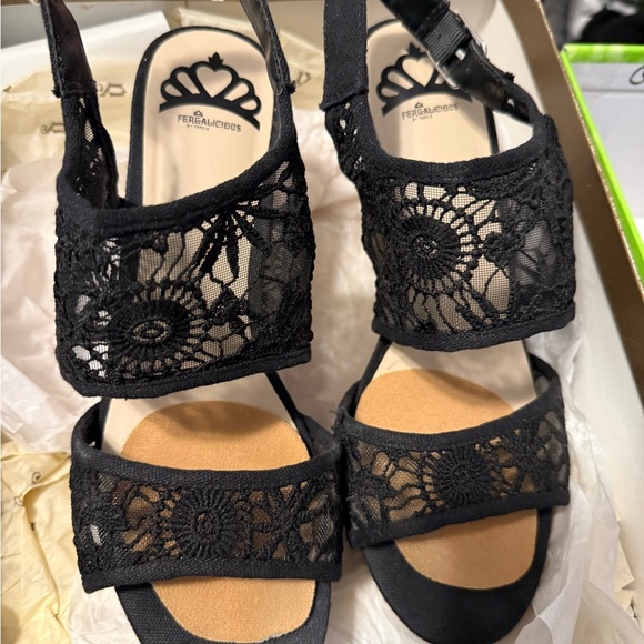 Black Lace Wedge Sandals - Picture 2 of 2